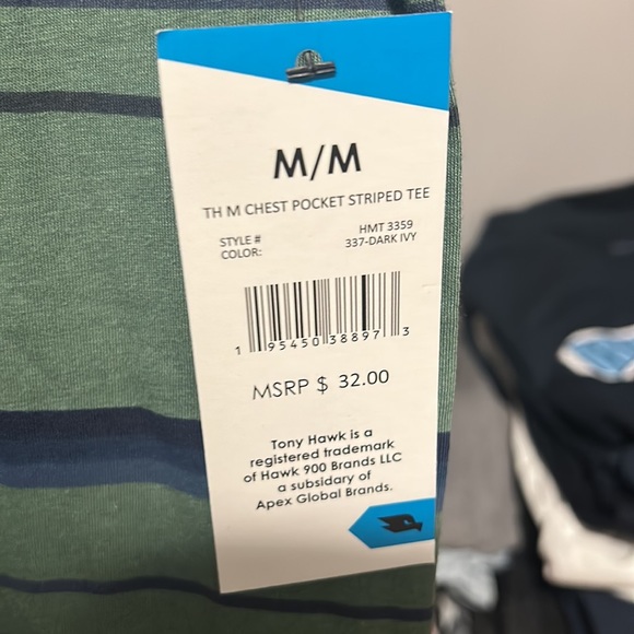 Men’s medium Green striped Tony Hawk pocket Tee BRAND NEW - Picture 4 of 4